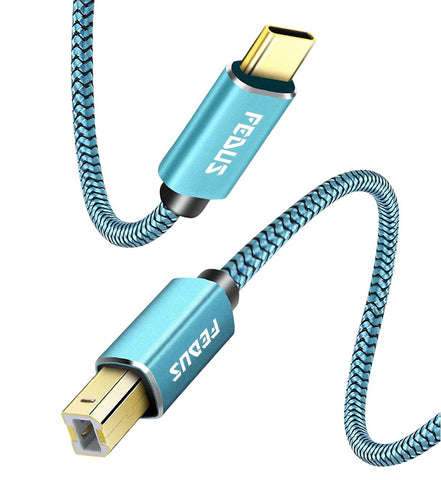 FEDUS USB Type-C to Printer Cable, Gold Plated Nylon Braided USB Type-C to USB B Male Scanner Cord Compatible with DIMI, Google Chromebook Pixel, MacBook Pro, HP Canon Printers - FEDUS