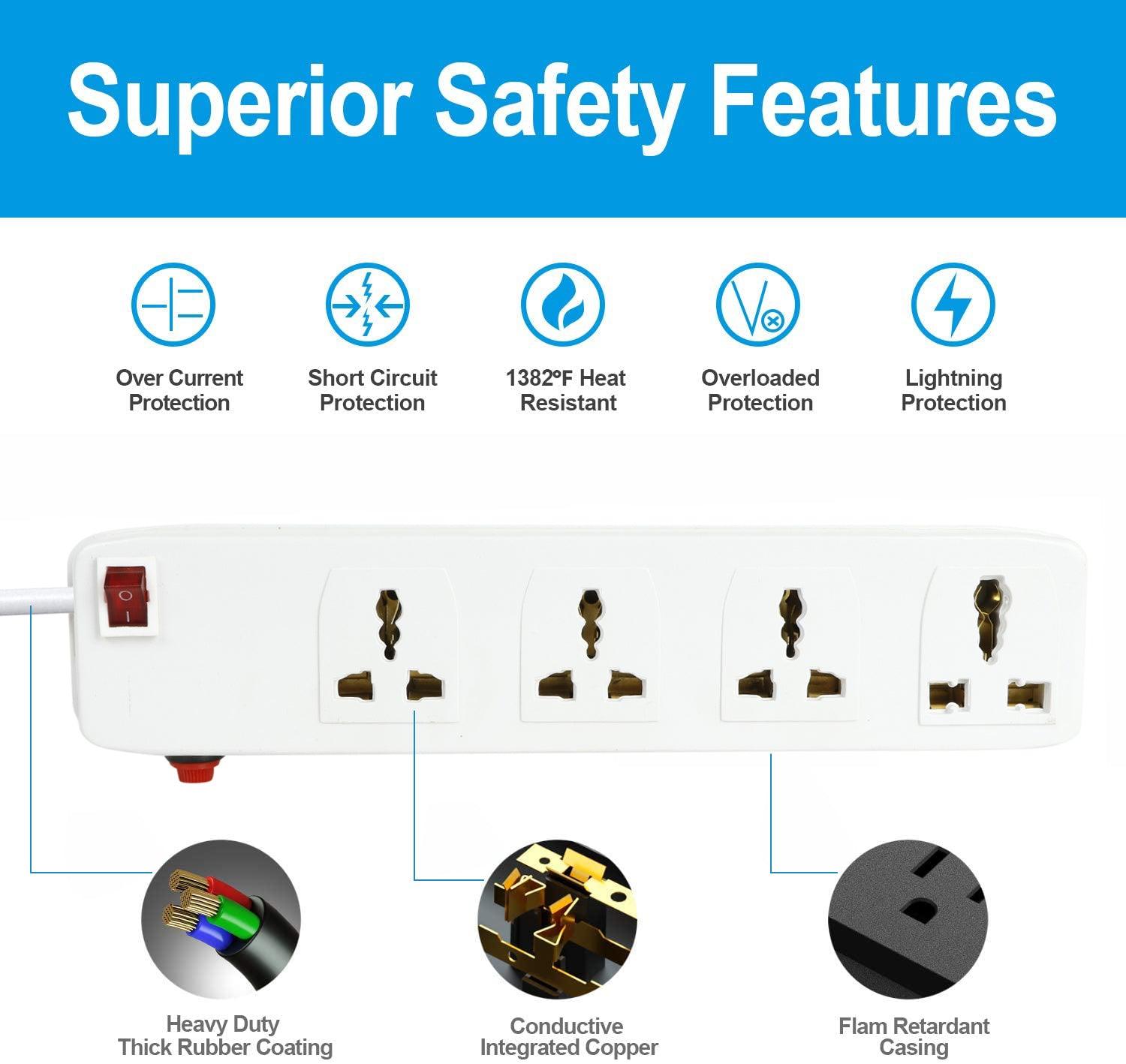 FEDUS Surge Protectors Spike Buster Extension Boards with Switch and Long Wire for Computer (4M/13F) - FEDUS