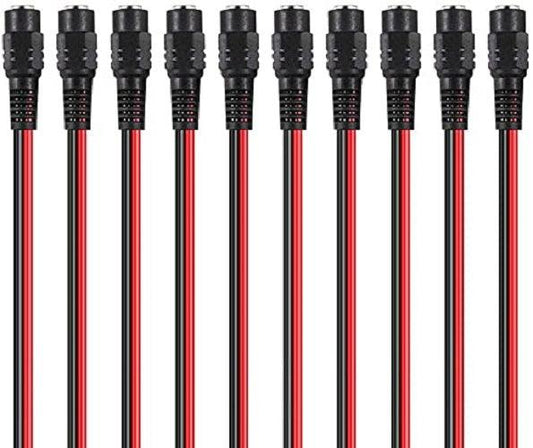 FEDUS 18AWG Female DC Power Extension Cable Wire 12V 2.1mm / 5.5mm Socket to Bare End Jack Pigtails Connector Cord for CCTV Security Camera, IP Camera, DVR Standalone, LED Strip, Surveillance - FEDUS